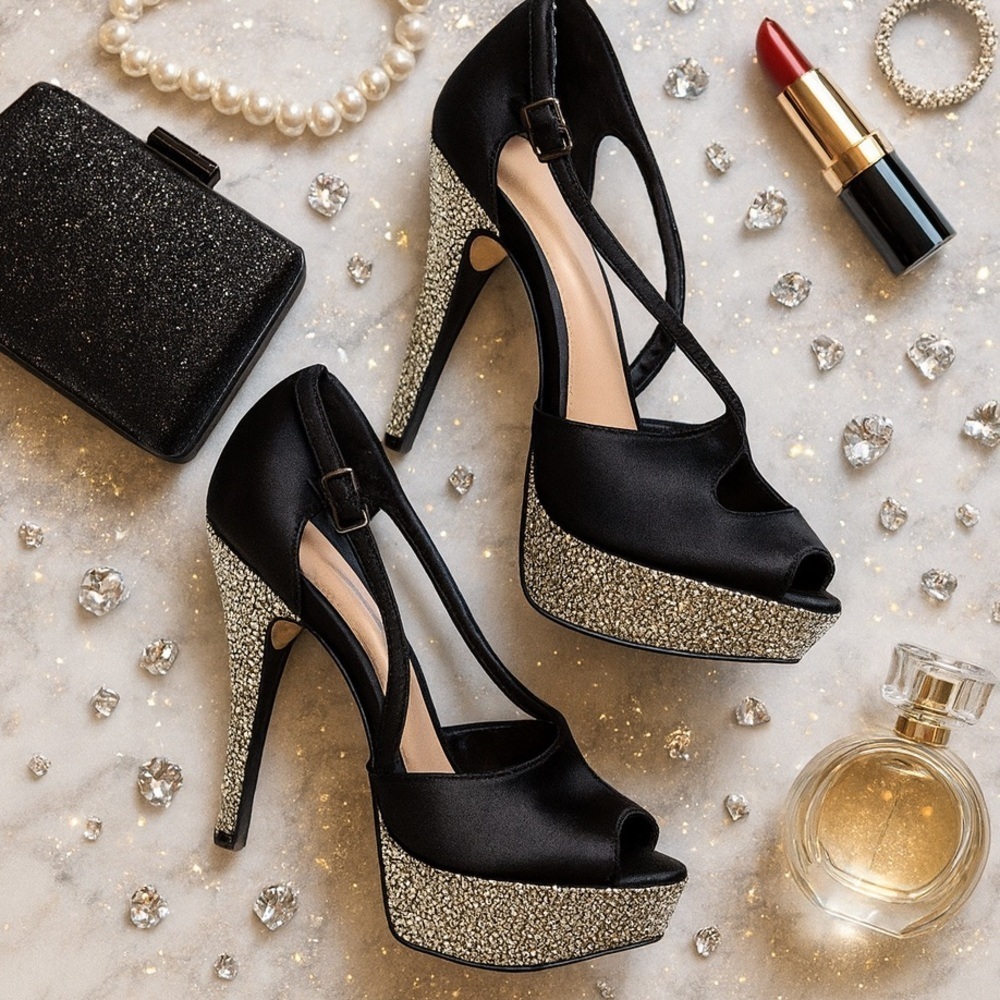 H by Halston sequin jeweled/ embellished platform heel ❤️